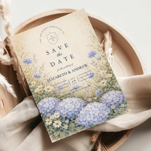 Romantische Blauwe Hortensia Bruiloft Save The Date
