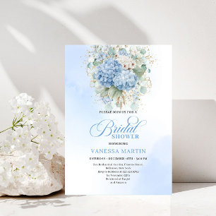 Romantische Blauwe Hortensia Gouden Bloem Bruidsdo Kaart