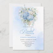 Romantische Blauwe Hortensia Gouden Bloem Bruidsdo Kaart (Voorkant)