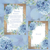 Romantische Blauwe Hortensia Monogram bruiloft Informatiekaartje