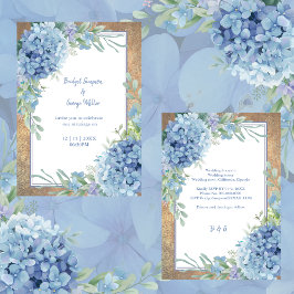 Romantische Blauwe Hortensia Monogram bruiloft Kaart