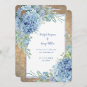 Romantische Blauwe Hortensia Monogram bruiloft Kaart (Voorkant / Achterkant)