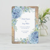 Romantische Blauwe Hortensia Monogram bruiloft Kaart (Staand voorkant)