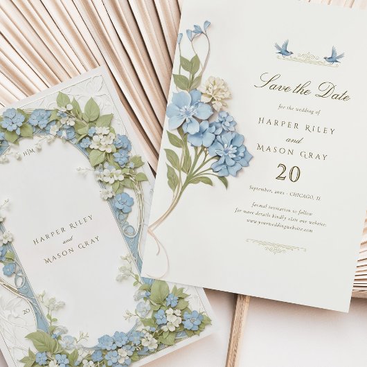 Romantische blauwe hortensia Save the Date Wedding Kaart