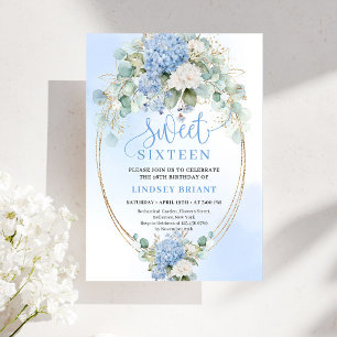Romantische Blauwe Hortensia Sweet Sixteen Uitnodi Kaart