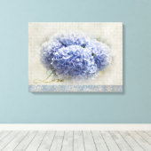 Romantische Blauwe Hortensia's Canvas Afdruk (Insitu (Houten vloer))