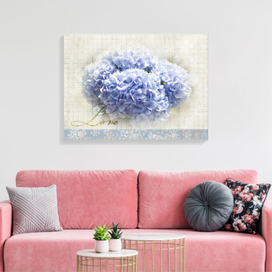 Romantische Blauwe Hortensia's Canvas Afdruk (Insitu (Woonkamer))