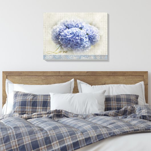 Romantische Blauwe Hortensia's Canvas Afdruk (Insitu (Slaapkamer))