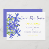 Romantische Blauwe Irissen Bloemen Waterverf Bruil Save The Date (Voorkant / Achterkant)
