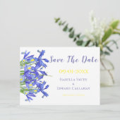 Romantische Blauwe Irissen Bloemen Waterverf Bruil Save The Date (Staand voorkant)