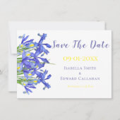 Romantische Blauwe Irissen Bloemen Waterverf Bruil Save The Date (Voorkant)
