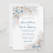 Romantische Blauwe Kalligrafie Bloemrijke Boho Bru Kaart (Voorkant)