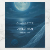 Romantische Blauwe Maanverlichte Strand Huwelijksn Wijn Etiket (Enkel label)