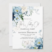 Romantische Blauwe Marine Bloemen Alles in 1 QR Co Kaart (Voorkant)