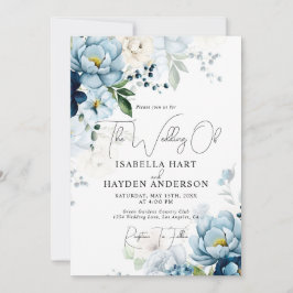 Romantische Blauwe Marine Bloemen Alles in 1 QR Co Kaart