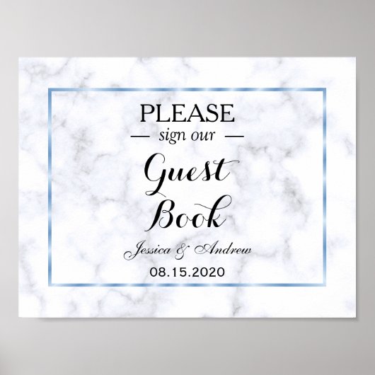 Romantische Blauwe Marmeren Bruiloft Poster (Voorkant)