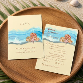 Romantische Blauwe Oceaan Golf & Zeeschelpen Bruil RSVP Kaartje