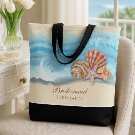 Romantische Blauwe Oceaangolf & Schelpen Bruiloft Tote Bag