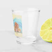 Romantische blauwe oceaangolf & zeeschelp bruiloft shot glas (Rechts)