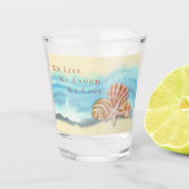 Romantische blauwe oceaangolf & zeeschelp bruiloft shot glas (Voorkant)