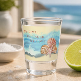 Romantische blauwe oceaangolf & zeeschelp bruiloft shot glas