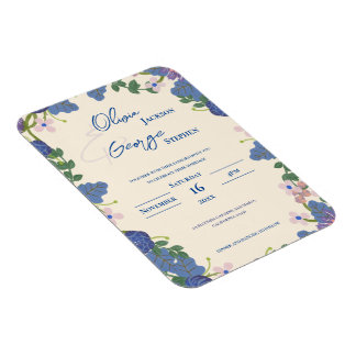 Romantische blauwe paarse bloemen bruiloft uitnodi magneet