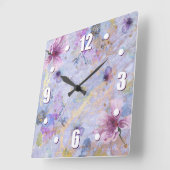  romantische blauwe paarse waterverf vierkante klok (Hoek)