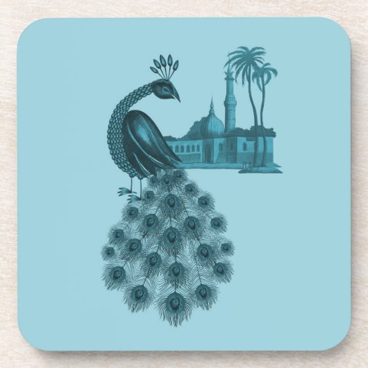 Romantische Blauwe Pauw Bier Onderzetter (Voorkant)