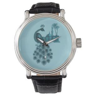 Romantische Blauwe Pauw Horloge