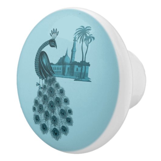 Romantische Blauwe Pauw Keramische Knop (Rechts)