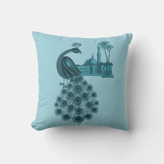 Romantische Blauwe Pauw Kussen (Voorkant)