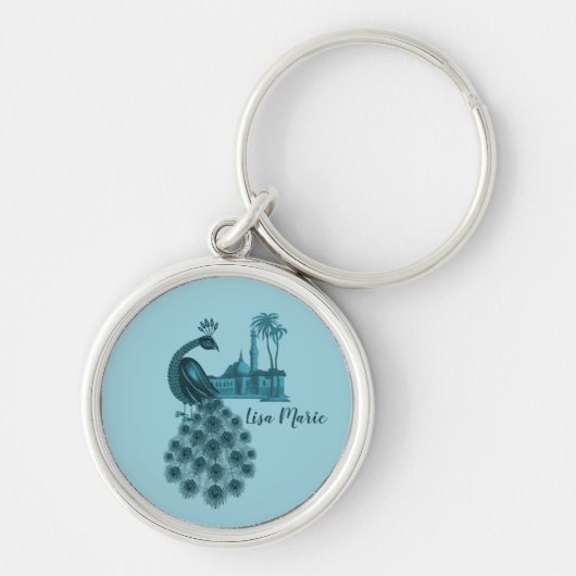 Romantische Blauwe Pauw Sleutelhanger (Voorkant)