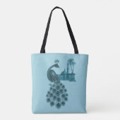Romantische Blauwe Pauw Tote Bag (Achterkant)