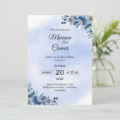 Romantische blauwe pioen bruiloft uitnodiging (Staand voorkant)