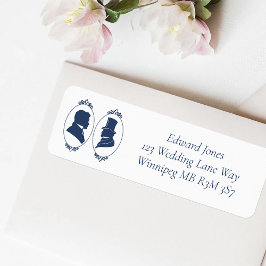 Romantische Blauwe Regency Gay Botanische Silhouet Etiket