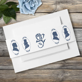 Romantische Blauwe Regency Gay Botanische Silhouet Uitnodigingen Wikkel