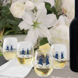 Romantische Blauwe Regency Gay Botanische Silhouet Wijnglas Zonder Voet