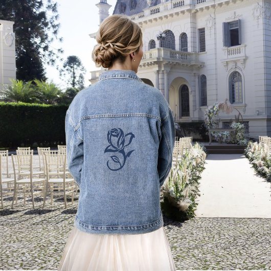 Romantische Blauwe Regency HBT Botanische Silhouet Denim Jacket