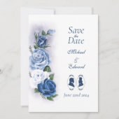 Romantische Blauwe Regency HBT Botanische Silhouet Save The Date (Voorkant)