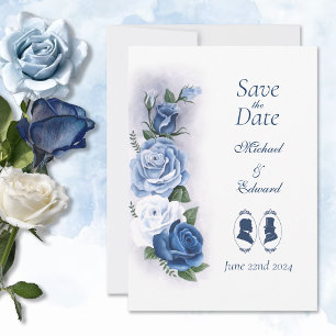 Romantische Blauwe Regency HBT Botanische Silhouet Save The Date