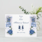 Romantische Blauwe Regency Heren Botanische Silhou Save The Date (Staand voorkant)