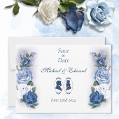 Romantische Blauwe Regency Heren Botanische Silhou Save The Date