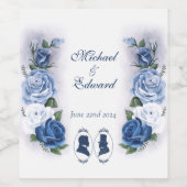 Romantische Blauwe Regency Heren Botanische Silhou Wijn Etiket (Enkel label)