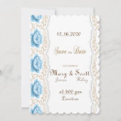 Romantische Blauwe Roze Gouden Swirl Save The Date (Voorkant)