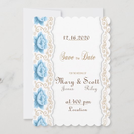Romantische Blauwe Roze Gouden Swirl Save The Date (Voorkant)