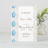 Romantische Blauwe Roze Gouden Werveling Save The Date (Staand voorkant)