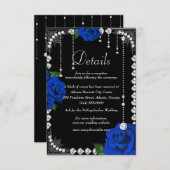 Romantische Blauwe Rozen en Diamanten Bruiloft Det Notitiekaartje (Voorkant / Achterkant)