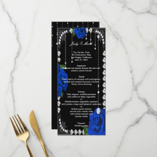 Romantische Blauwe Rozen en Diamanten Bruiloft Men Menu