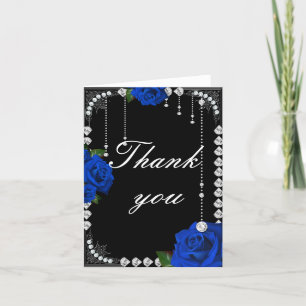 Romantische blauwe Rozen en diamanten dank u kaart
