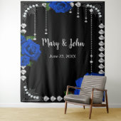 Romantische blauwe Rozen en diamanten foto achterg Wandkleed (In situ)